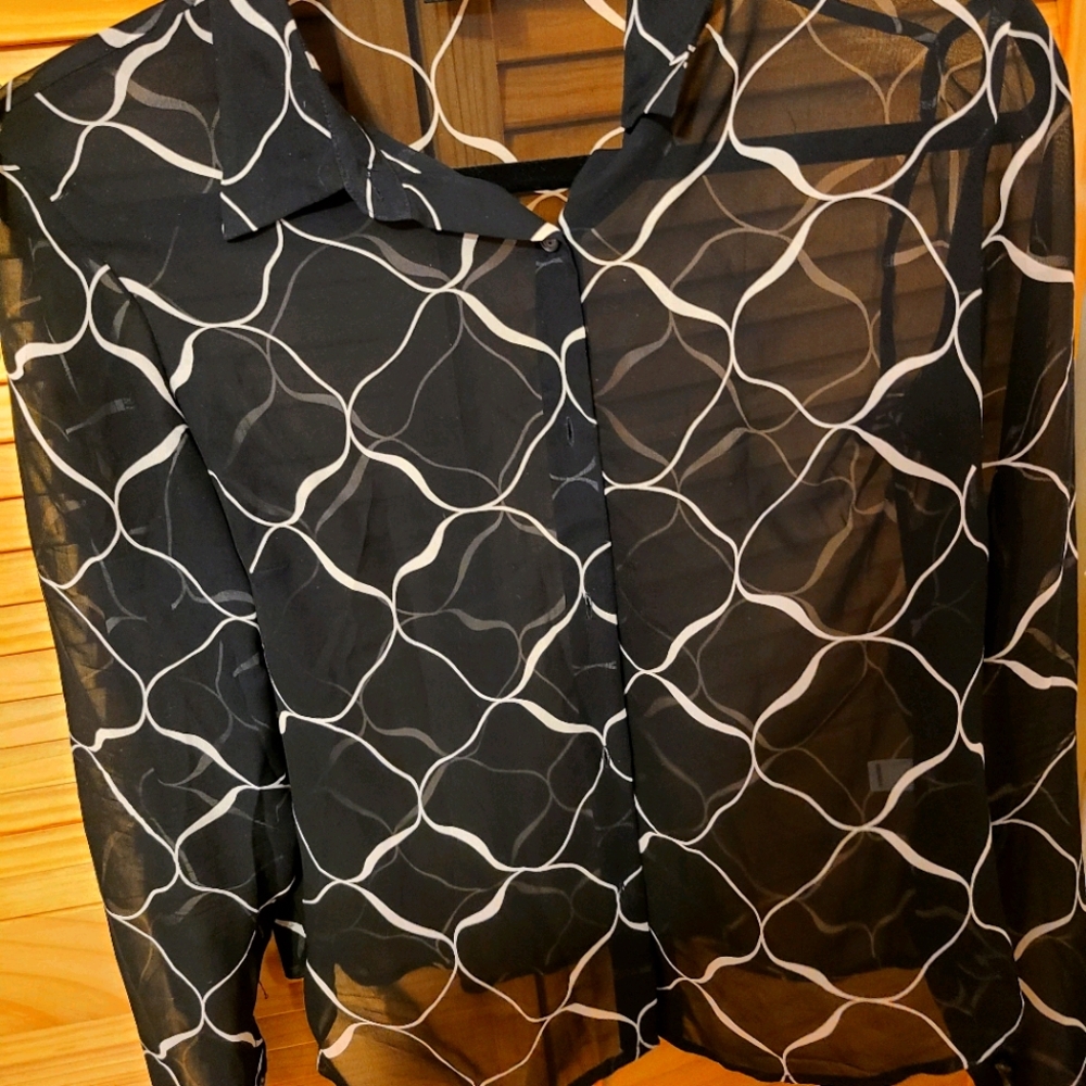 Black silk sheer blouse top size S Limited long sl